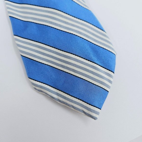 Tommy Hilfiger Tie Blue White Stripe 100% Silk USA Made Classic Work Gift Preppy - Picture 5 of 11